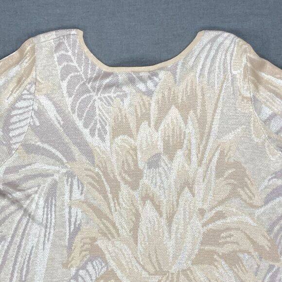 Chicos Jacquard Sweater Womens Size XL Beige Neutral Floral Knit Boho Minimalist - Picture 8 of 16
